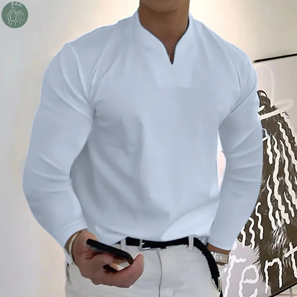 Male Fashion Casual Solid Color V-neck Long Sleeve Shirts - Eloy Royal