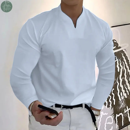 Male Fashion Casual Solid Color V-neck Long Sleeve Shirts - Eloy Royal