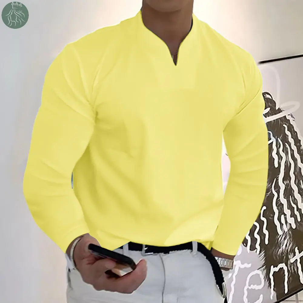 Male Fashion Casual Solid Color V-neck Long Sleeve Shirts - Eloy Royal