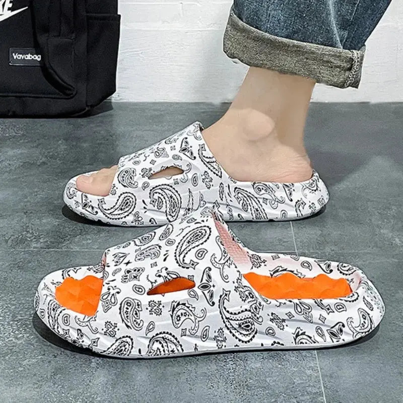 Men Flip-flops Summer Shoes Printing Sandals Trend Anti Slip Women Slides Couple Slippers Fashion Man Massage Beach Footwear - Eloy Royal