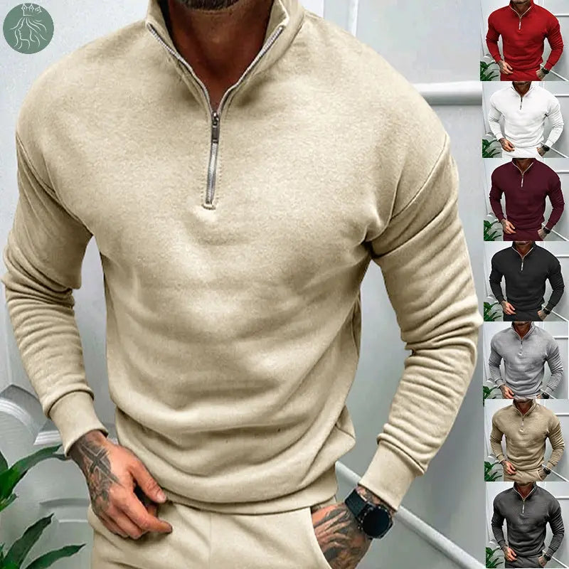 Men's Autumn And Winter Fleece-lined Solid Color Long Sleeve - Eloy Royal