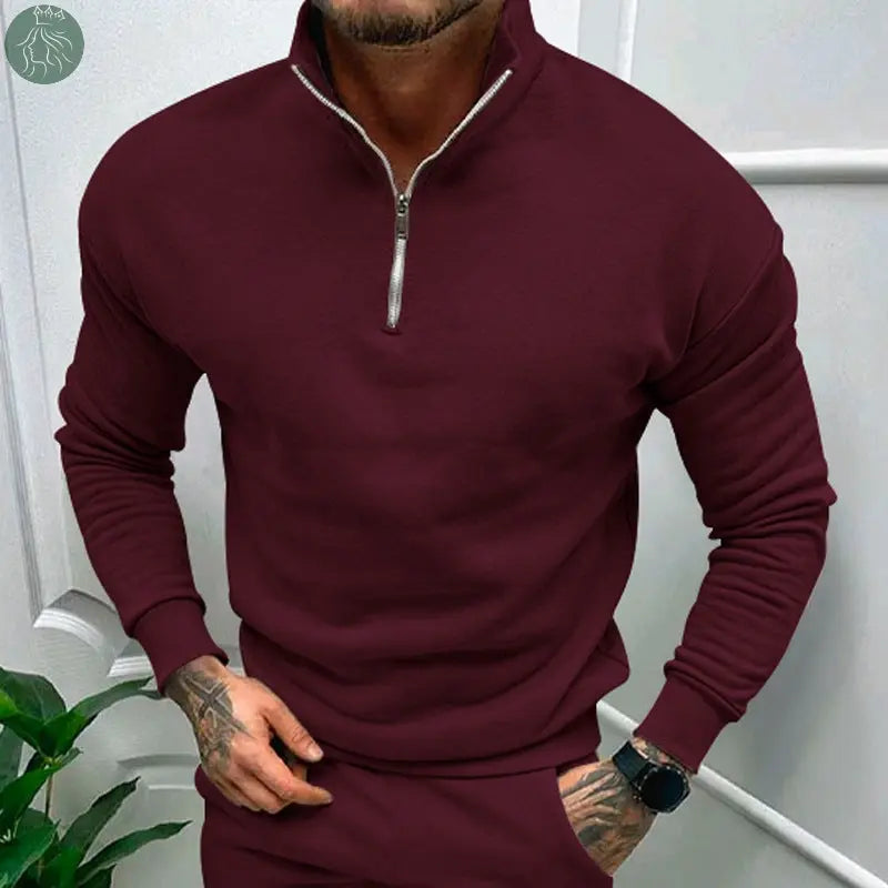 Men's Autumn And Winter Fleece-lined Solid Color Long Sleeve - Eloy Royal