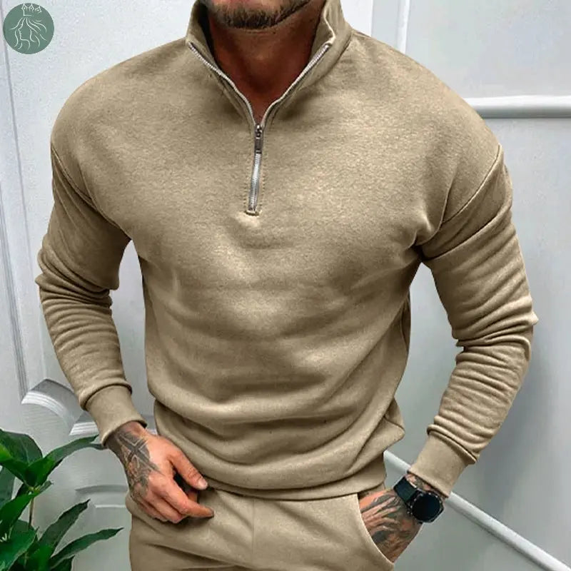 Men's Autumn And Winter Fleece-lined Solid Color Long Sleeve - Eloy Royal