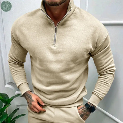 Men's Autumn And Winter Fleece-lined Solid Color Long Sleeve - Eloy Royal