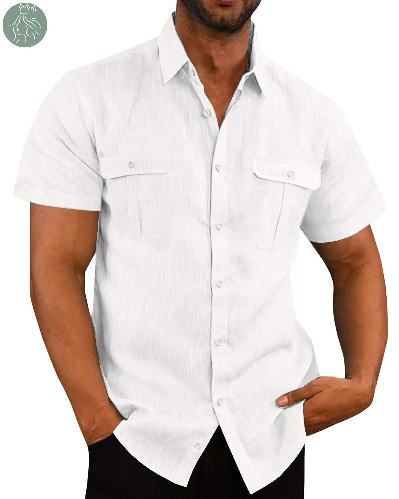 Men's Button Short Sleeve Shirt Summer Casual Double Pocket Wide Collar Beach Shirt Summer - Eloy Royal