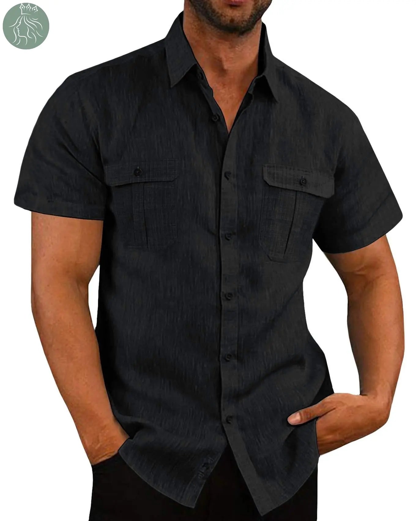 Men's Button Short Sleeve Shirt Summer Casual Double Pocket Wide Collar Beach Shirt Summer - Eloy Royal