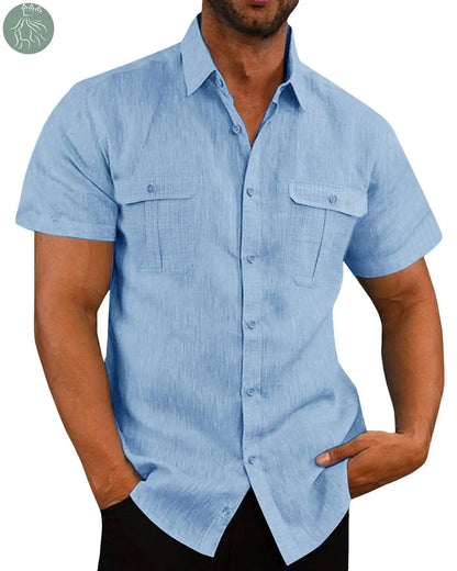 Men's Button Short Sleeve Shirt Summer Casual Double Pocket Wide Collar Beach Shirt Summer - Eloy Royal