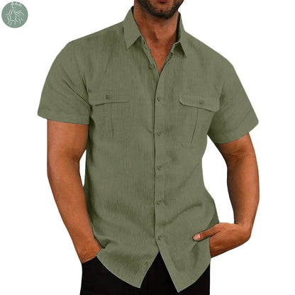 Men's Button Short Sleeve Shirt Summer Casual Double Pocket Wide Collar Beach Shirt Summer - Eloy Royal