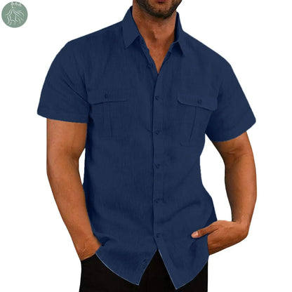 Men's Button Short Sleeve Shirt Summer Casual Double Pocket Wide Collar Beach Shirt Summer - Eloy Royal