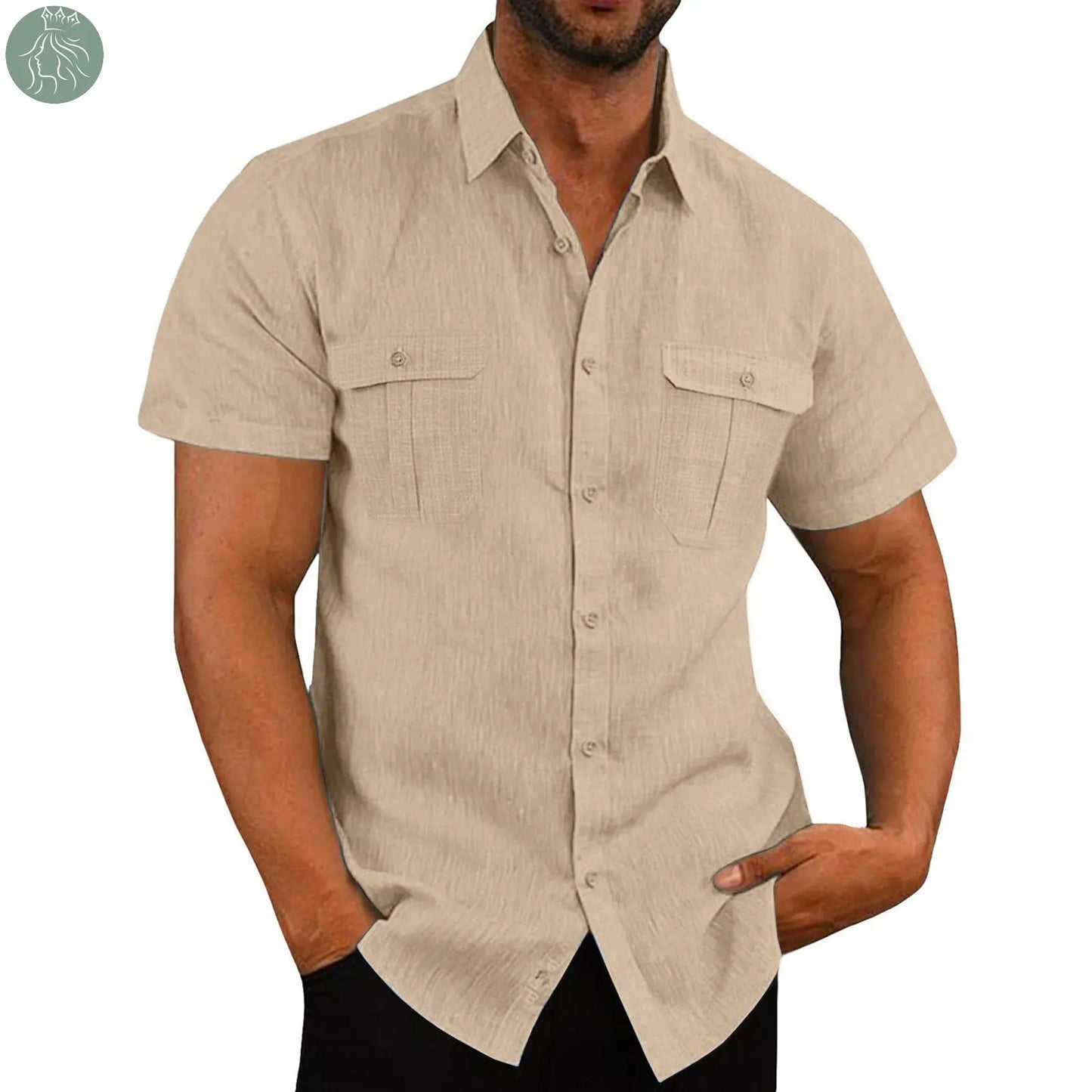 Men's Button Short Sleeve Shirt Summer Casual Double Pocket Wide Collar Beach Shirt Summer - Eloy Royal