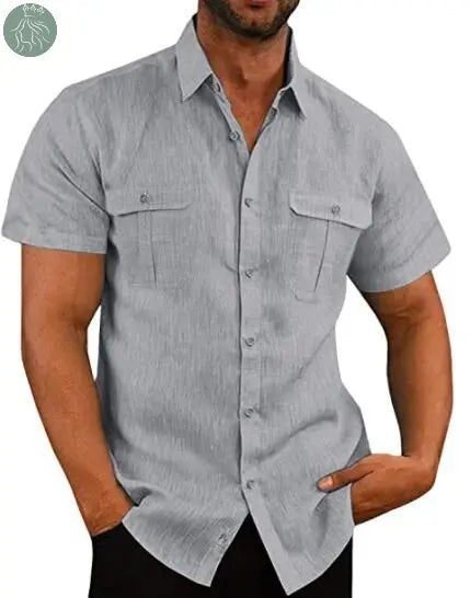 Men's Button Short Sleeve Shirt Summer Casual Double Pocket Wide Collar Beach Shirt Summer - Eloy Royal