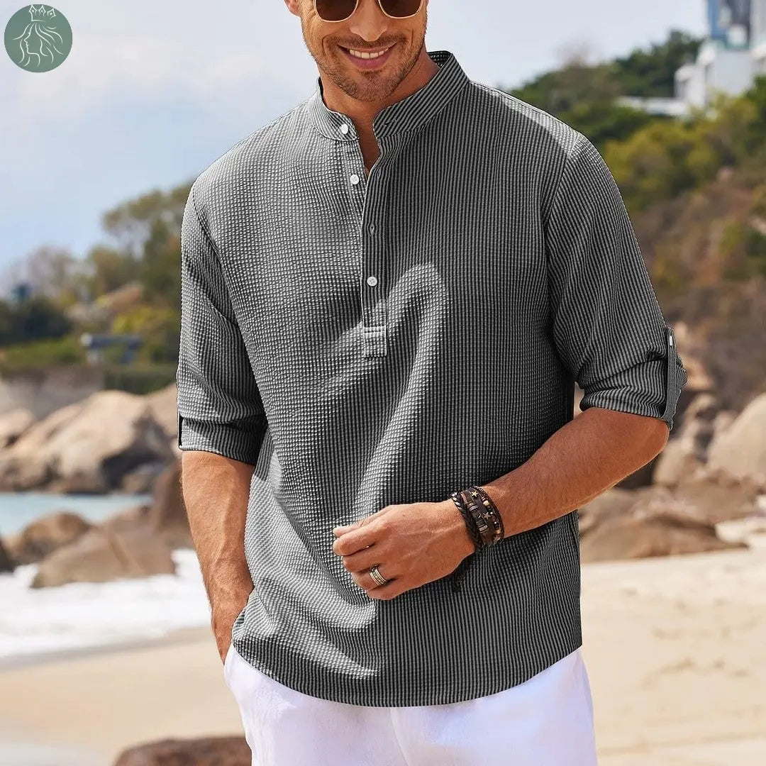 Men's Casual Shirt  Long Sleeve Stand Collar Solid Color Shirt Mens Clothing - Eloy Royal