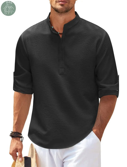 Men's Casual Shirt  Long Sleeve Stand Collar Solid Color Shirt Mens Clothing - Eloy Royal