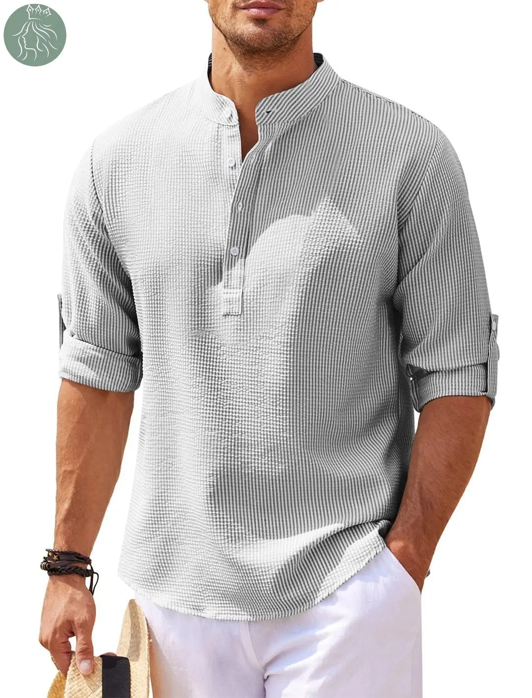 Men's Casual Shirt  Long Sleeve Stand Collar Solid Color Shirt Mens Clothing - Eloy Royal