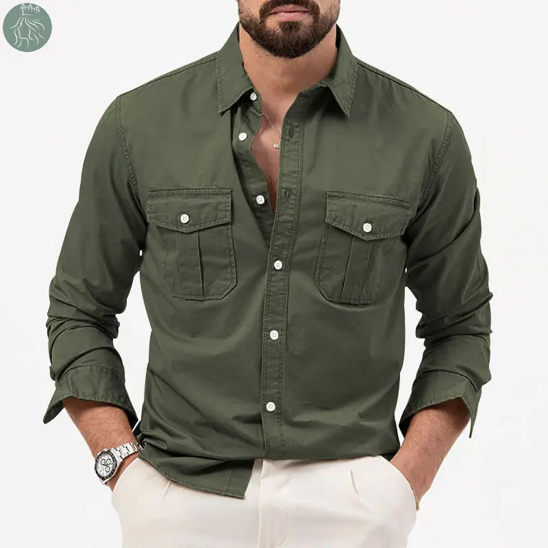 Men's Shirt Multi-pocket Solid Color Casual Long Sleeves Top - Eloy Royal