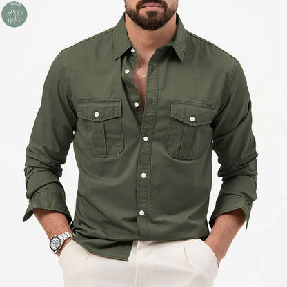 Men's Shirt Multi-pocket Solid Color Casual Long Sleeves Top - Eloy Royal