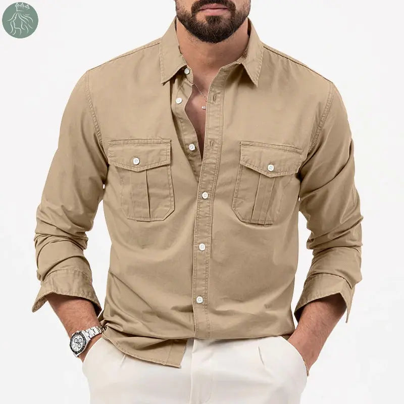 Men's Shirt Multi-pocket Solid Color Casual Long Sleeves Top - Eloy Royal