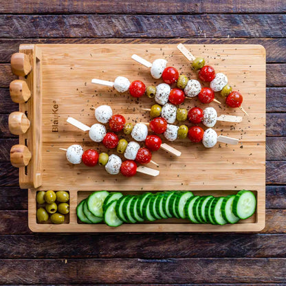 Bamboo Cheese Board and Knife Set - 14x11 inch Charcuterie Board with 4 Cheese Knives - Wood Serving Tray - Eloy Royal