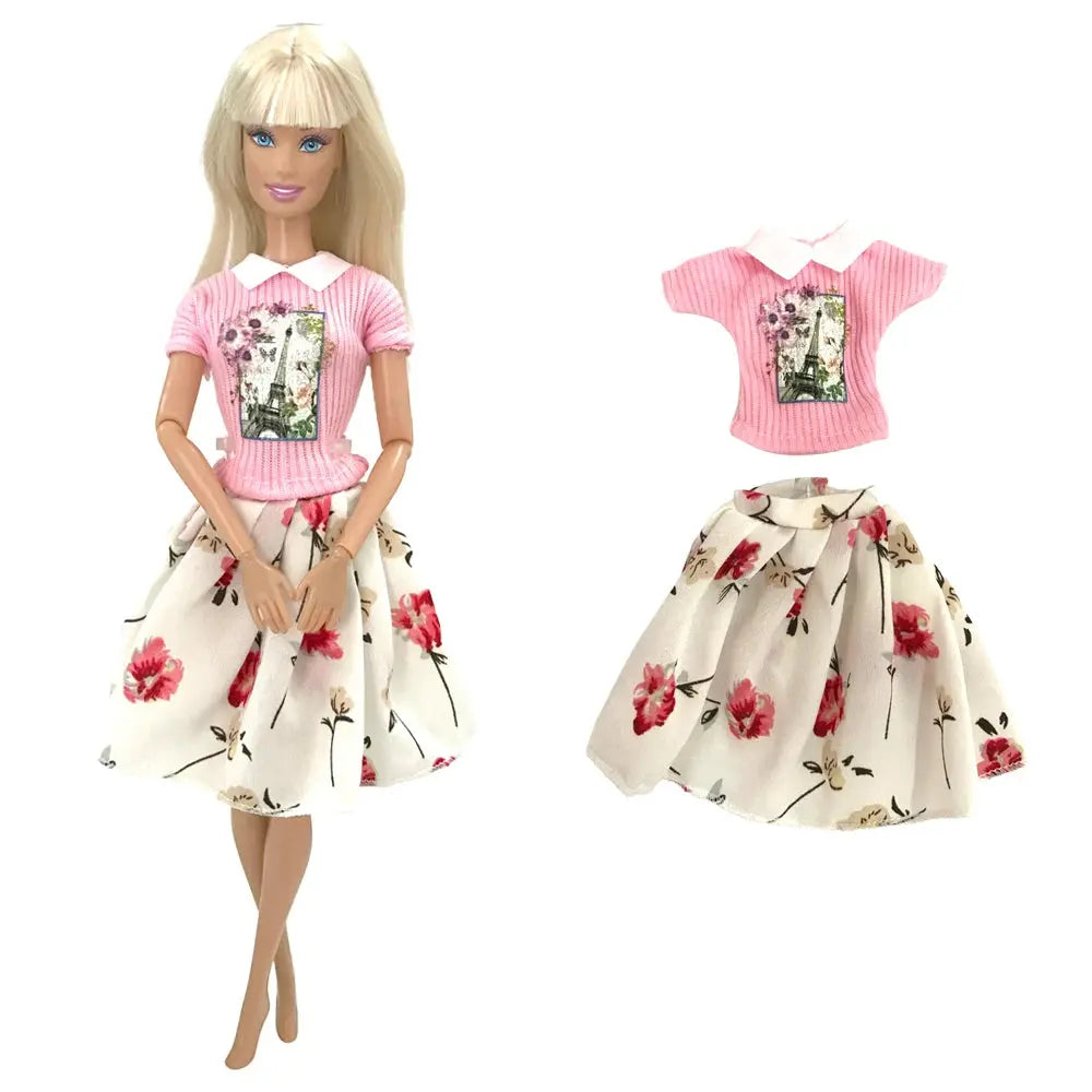 NK 1 Pcs Fashion Dress Outfit Casual Wear Shirt Party Skirt  Modern Clothes For Barbie Doll Accessories  DIY Dollhouse Toys JJ - Eloy Royal