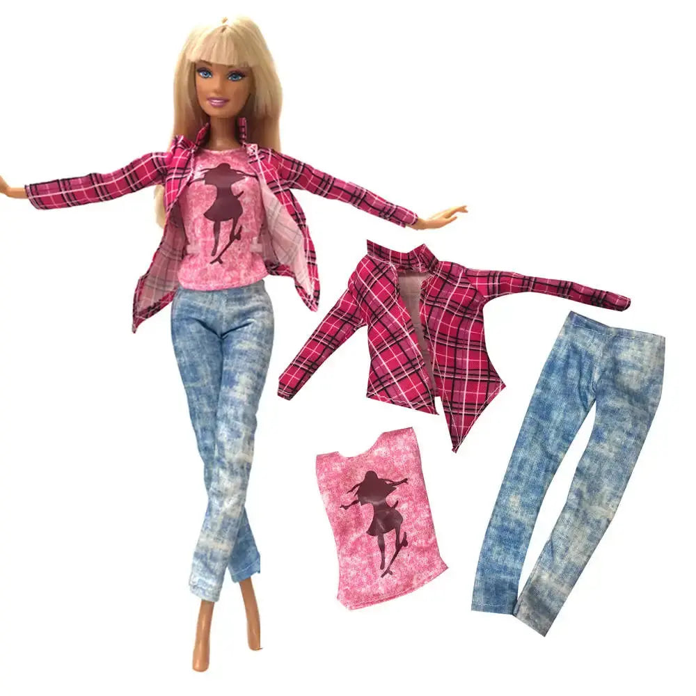 NK 1 Pcs Fashion Dress Outfit Casual Wear Shirt Party Skirt  Modern Clothes For Barbie Doll Accessories  DIY Dollhouse Toys JJ