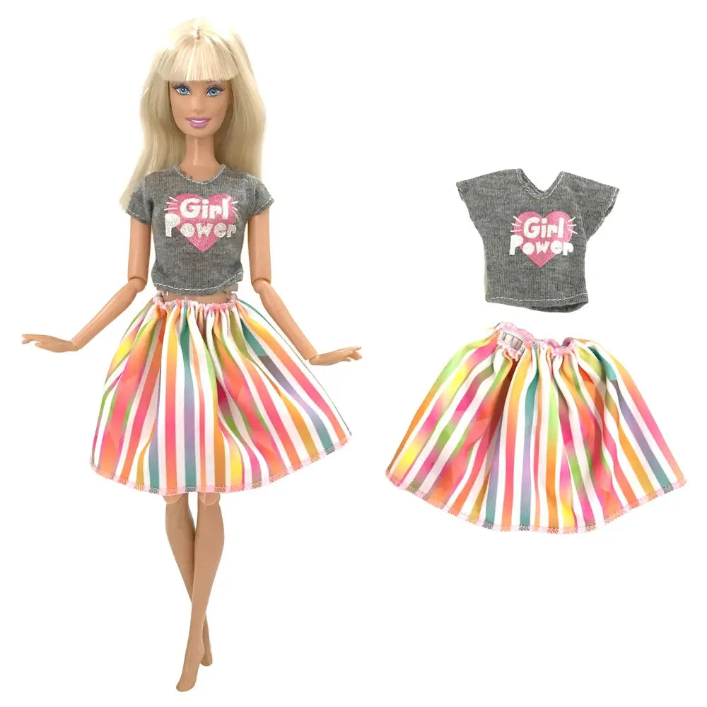 NK 1 Pcs Fashion Dress Outfit Casual Wear Shirt Party Skirt  Modern Clothes For Barbie Doll Accessories  DIY Dollhouse Toys JJ