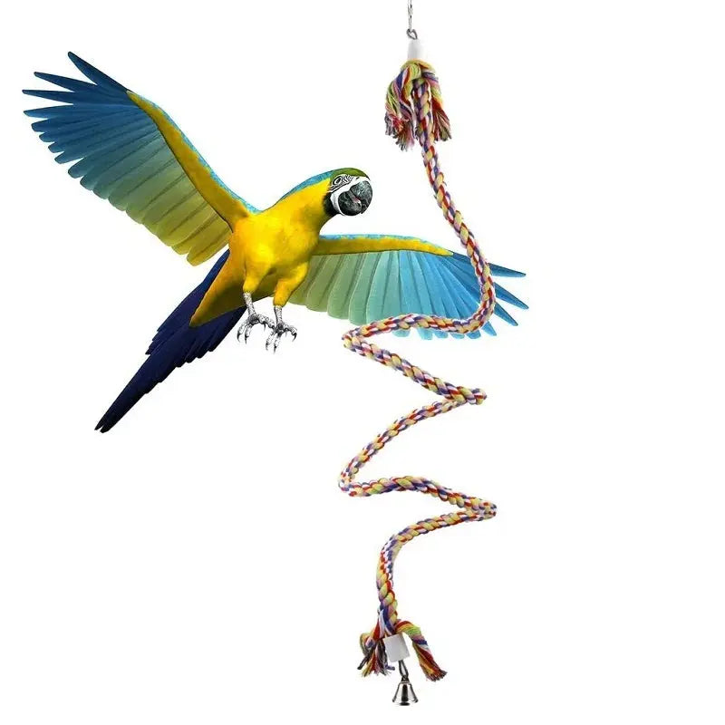 New 160cm Long Parrot Bird Toys Pet Bird Parrot Standing Rope Bird Cage Decoration Climbing Toy Parrot Bird Cage Toys Rope Bell - Eloy Royal