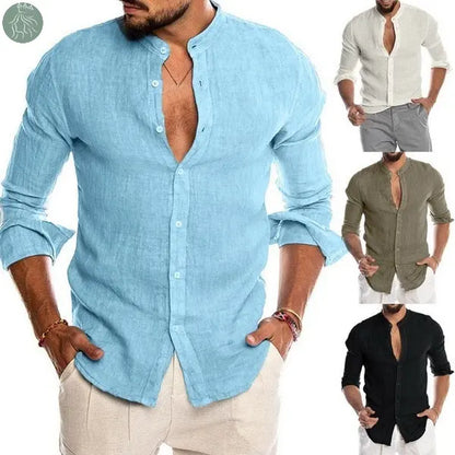 New Cardigan Stand Collar Long Sleeve Shirt Men's Clothing