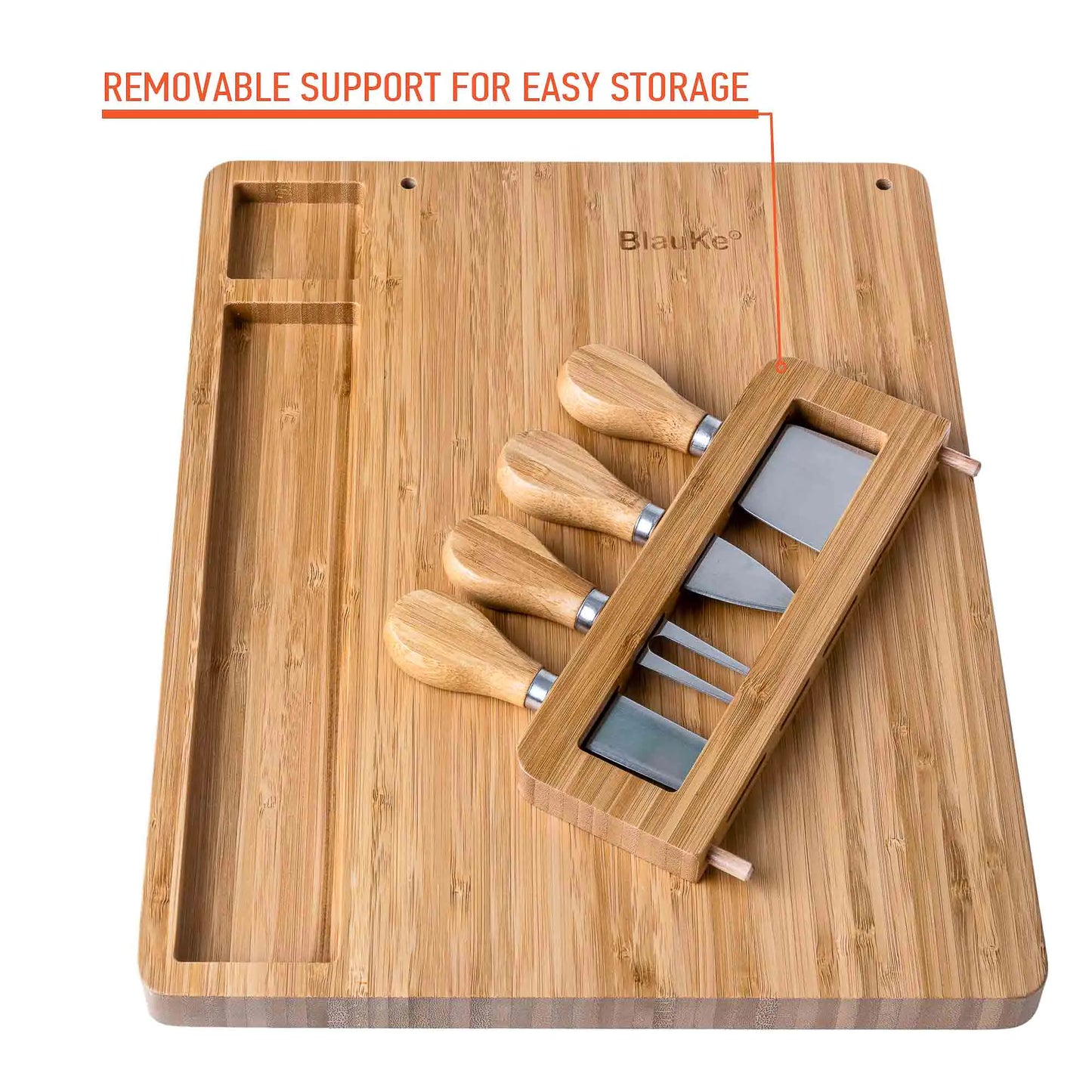 Bamboo Cheese Board and Knife Set - 14x11 inch Charcuterie Board with 4 Cheese Knives - Wood Serving Tray - Eloy Royal