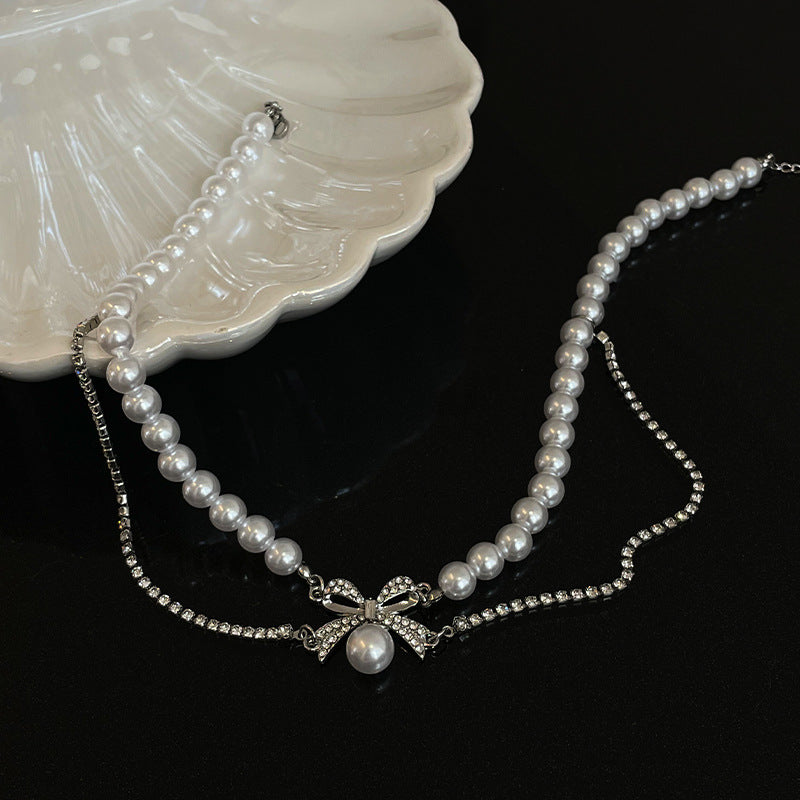 Women's Bow Stitching Pearl Necklace