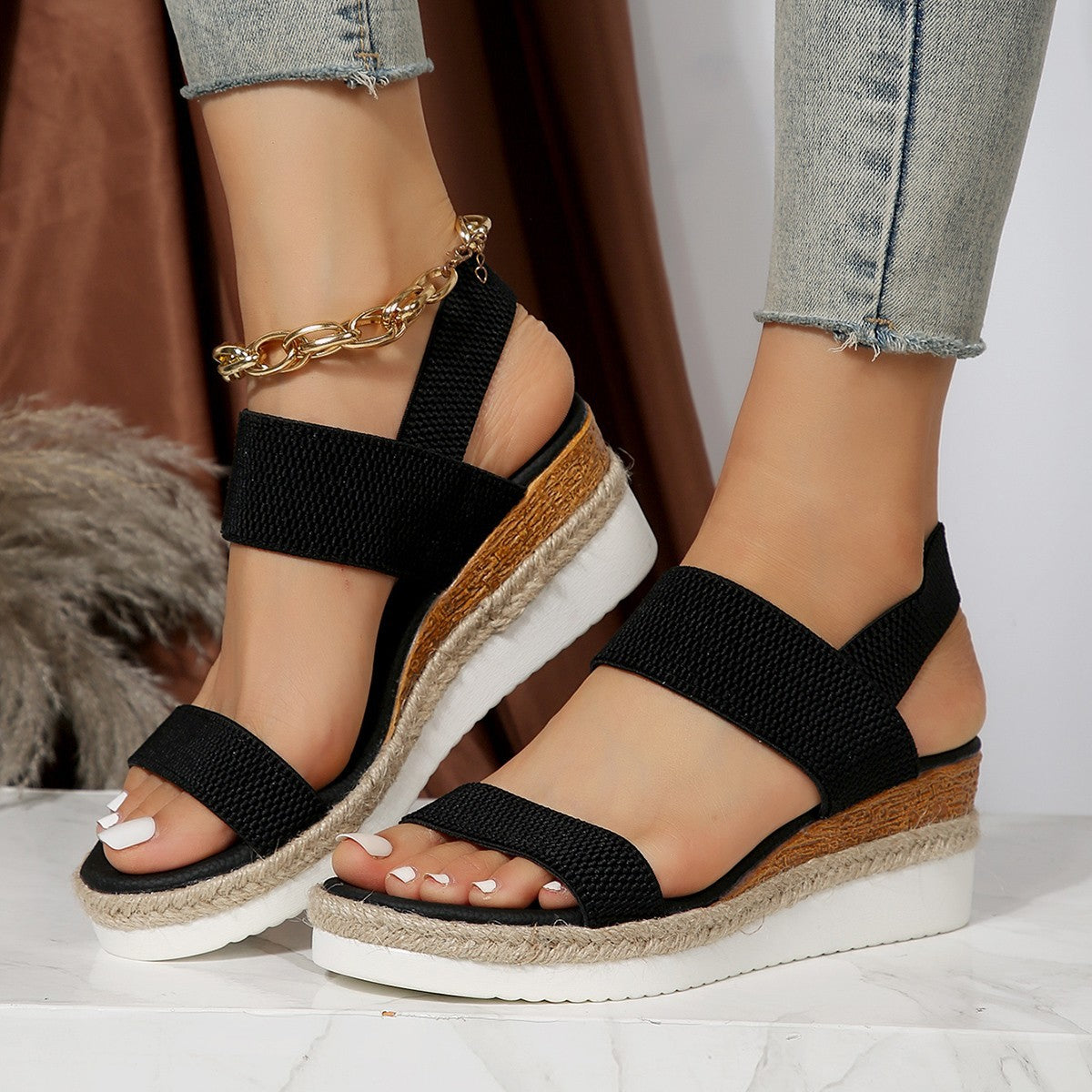 Peep Toe Plus Size Buckle Wedge Platform - Eloy Royal