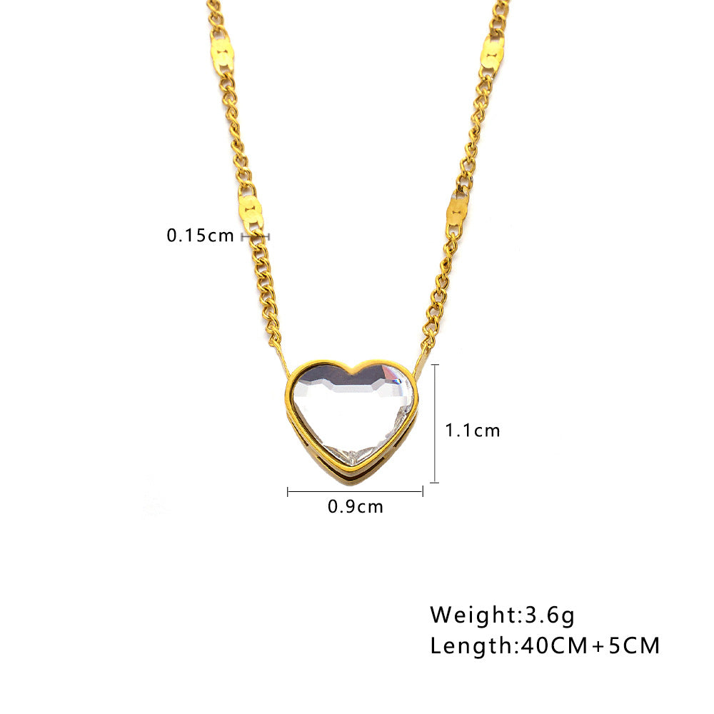 Stainless Steel Necklace With Diamonds Loving Heart Zircon Women