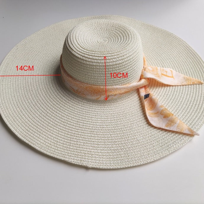 Light Board 14CM Big Brim Straw Hat Women's Sun-proof Beach Dome