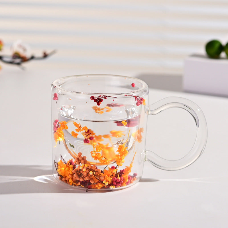 Creative Dried Flowers Double-layer Cup High Borosilicate Transparent