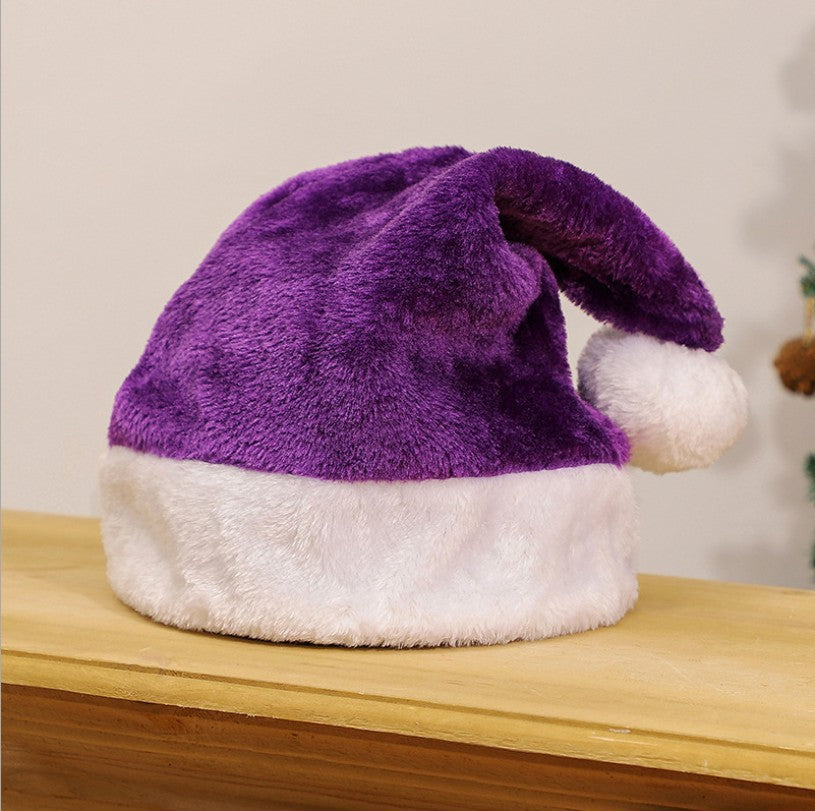 Short Plush Christmas Hat Adult Hat Red Green Pink Blue Black Gray Purple