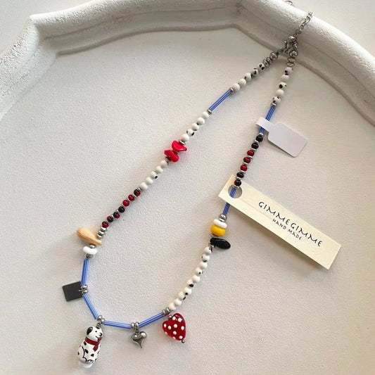 Simple Contrast Color Childlike Colorful Beaded Necklace