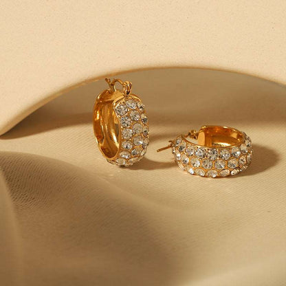 18K Gold-plated All-match Stainless Steel Earrings With Diamonds