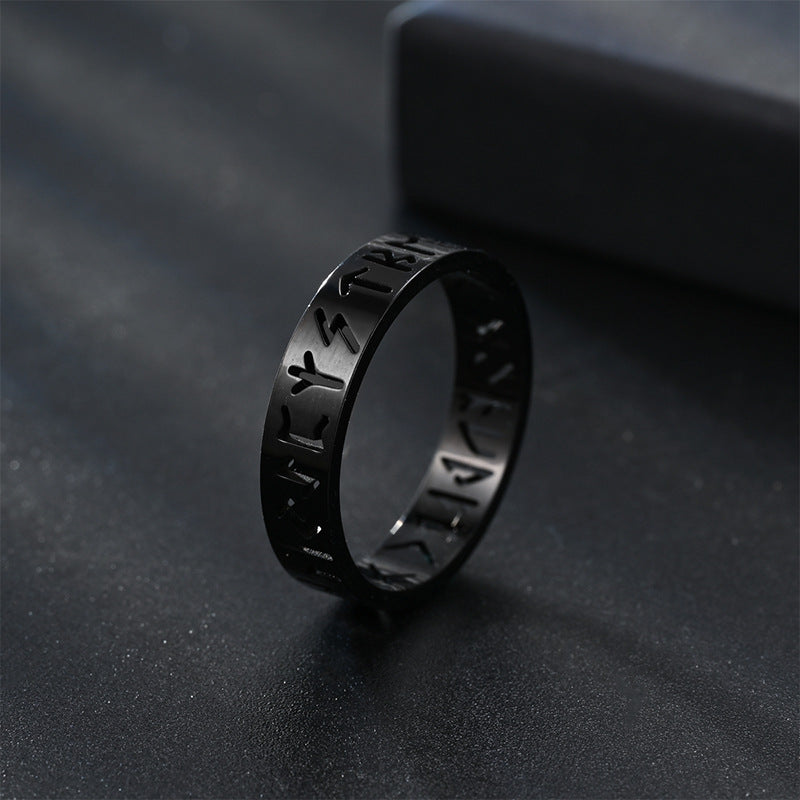 Viking Text Stainless Steel Hollow Titanium Steel Ring