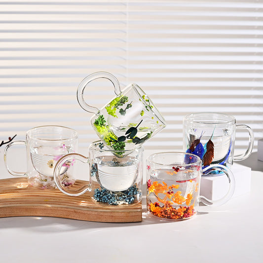 Creative Dried Flowers Double-layer Cup High Borosilicate Transparent