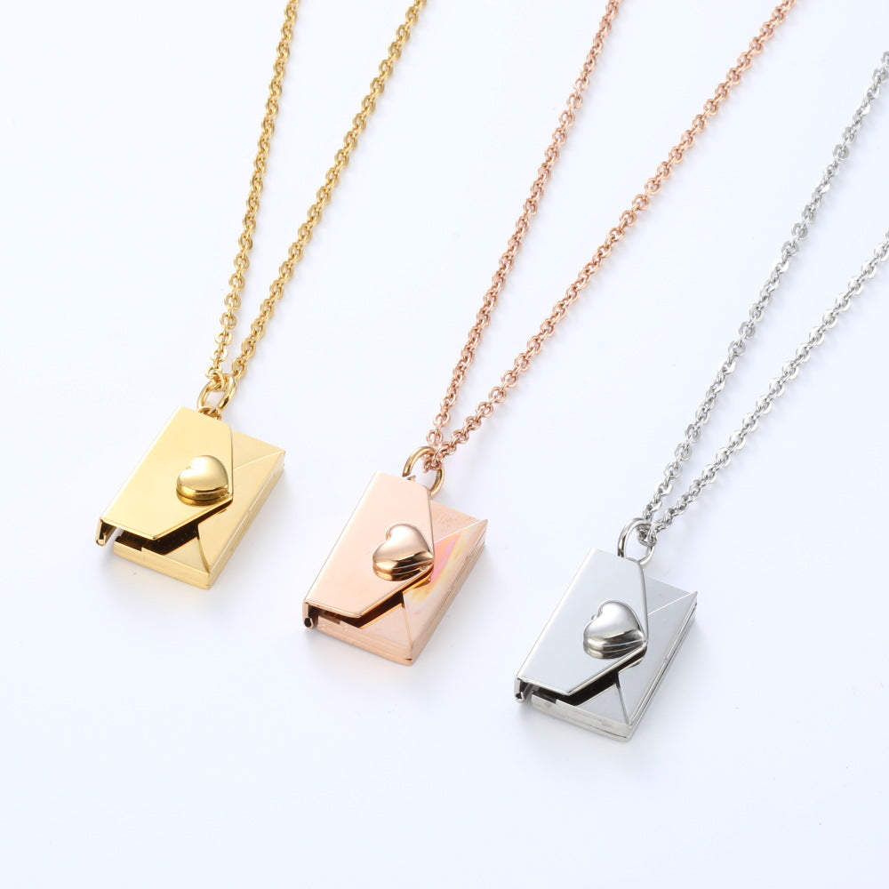 Peach Heart Envelope Necklace Couple Female Secret Hidden Message Pendant Necklace Gift Jewelry Gift