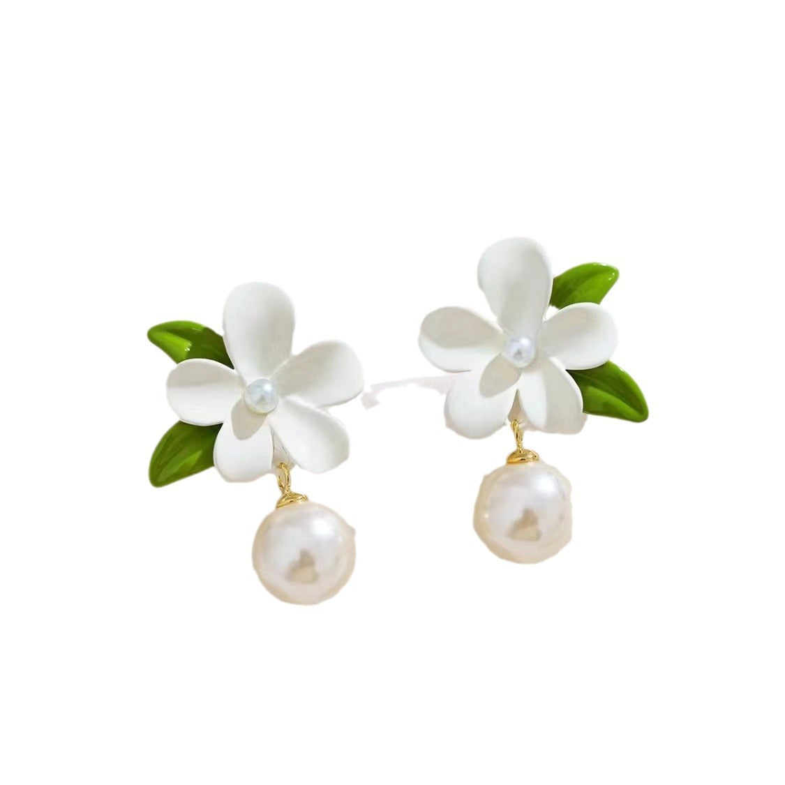 White Flower Summer Earrings Asymmetric Eardrops