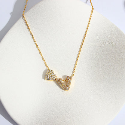 Fashion Jewelry Copper Plated Real Gold Micro Inlaid Heart Letter Necklace