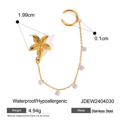 18K Gold Stainless Steel Single Starfish Rhinestone Ear Clip