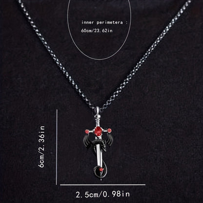 Fashion Jewelry Retro Gem Dragon Sword Stainless Steel Chain Necklace