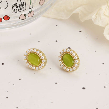 Retro Baroque Opal S925 Silver Needle Ear Studs