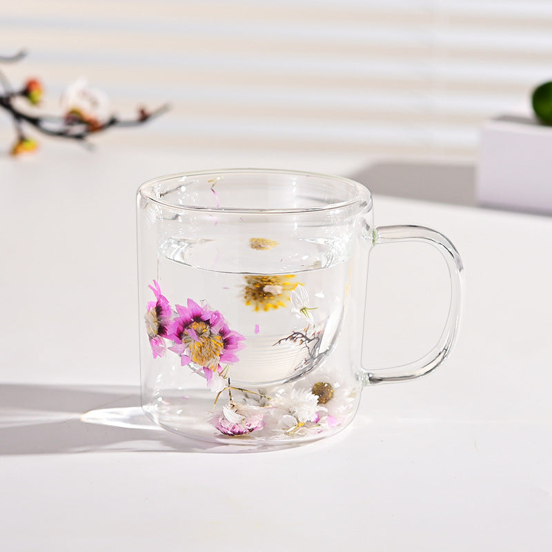 Creative Dried Flowers Double-layer Cup High Borosilicate Transparent