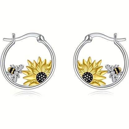 Sunflower Bee Round Ring Earrings Color Meiko