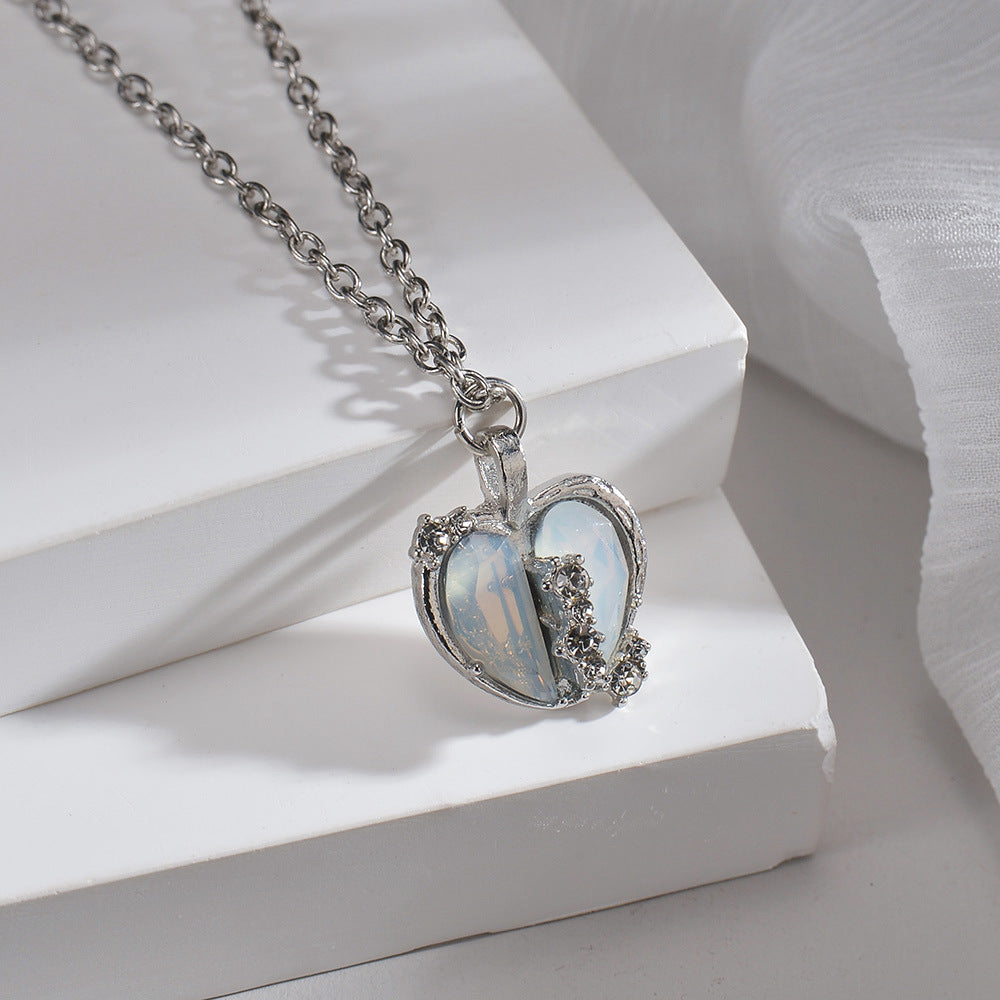 Ornament Moonstone Necklace Split Love Women