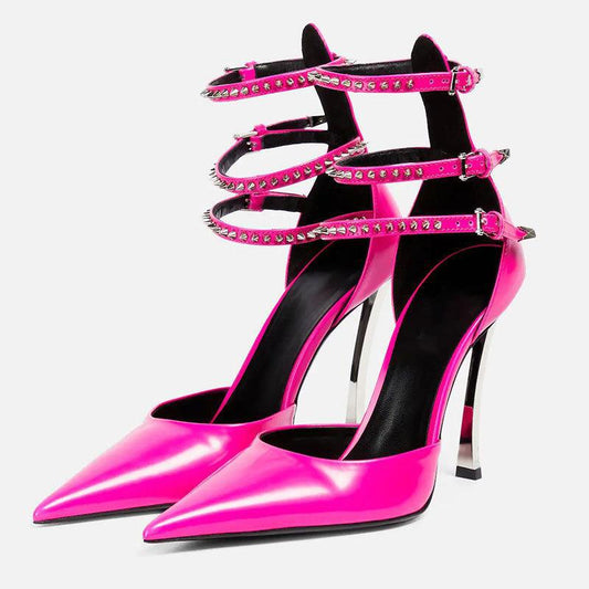 Pointed Patent Leather Hollow Belt Buckle  Wrapped Toe Single Shoes - Eloy Royal