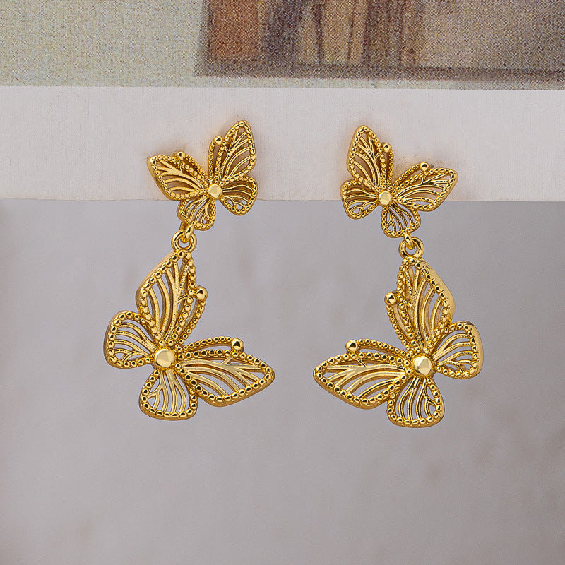 Silver Needle Butterfly Hollow Ear Stud Retro