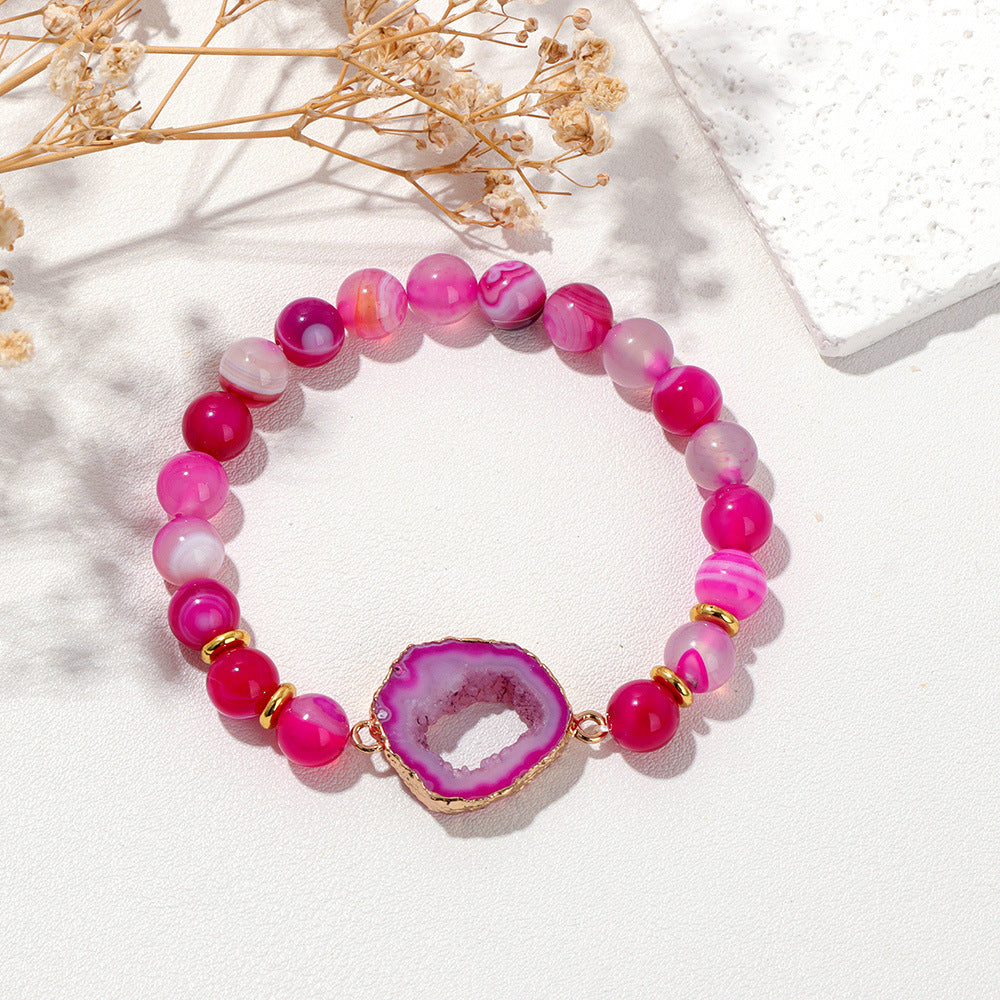 Agate Beads Vug Stone Bracelet Women